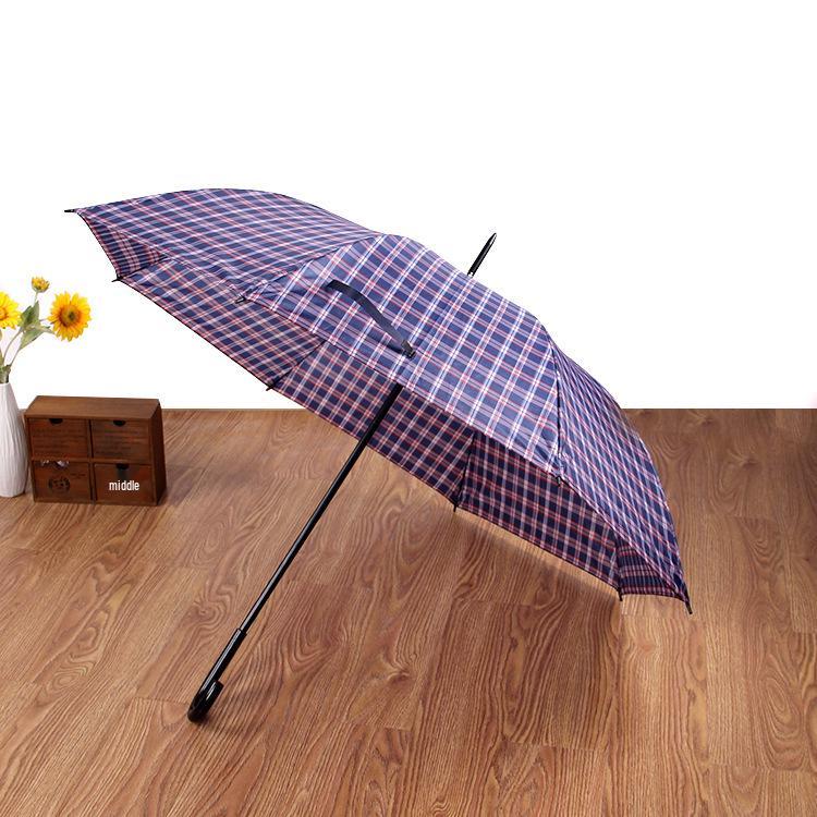 Classic Business Plaid Striped Umbrella with Long J-Hook Handle