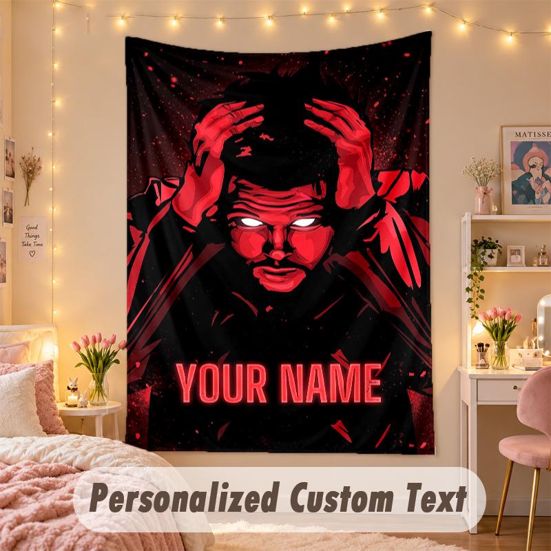 Custom Personalized Tapestry,The Weeknd Print Custom Name Text Wall Art Hanging for Bedroom