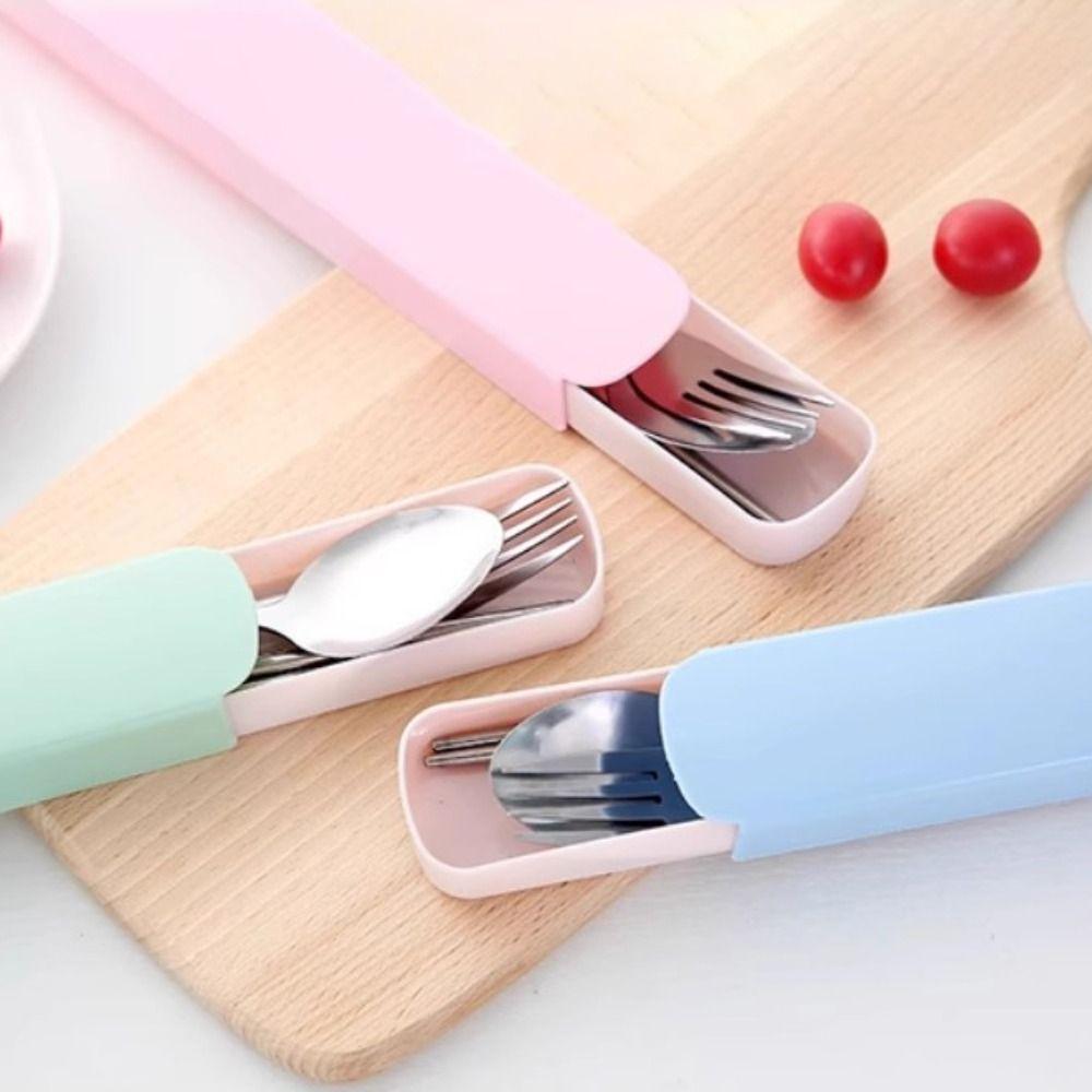 3 шт./набор портативных столовых приборов из нержавеющей стали с коробкой для хранения ложек модный набор столовых приборов