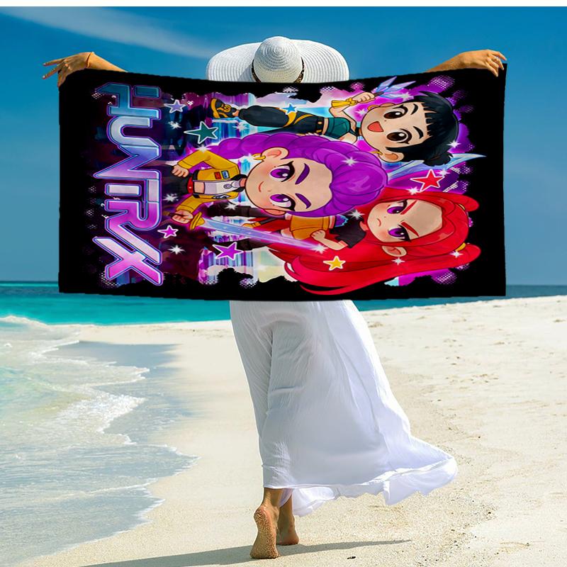 Ultra-Soft Beach Towel with KPop Demon Hunters Theme,Ideal for Pool - Camping, Diving - Perfect Travel Essential, Vibrant Beach Towel.
