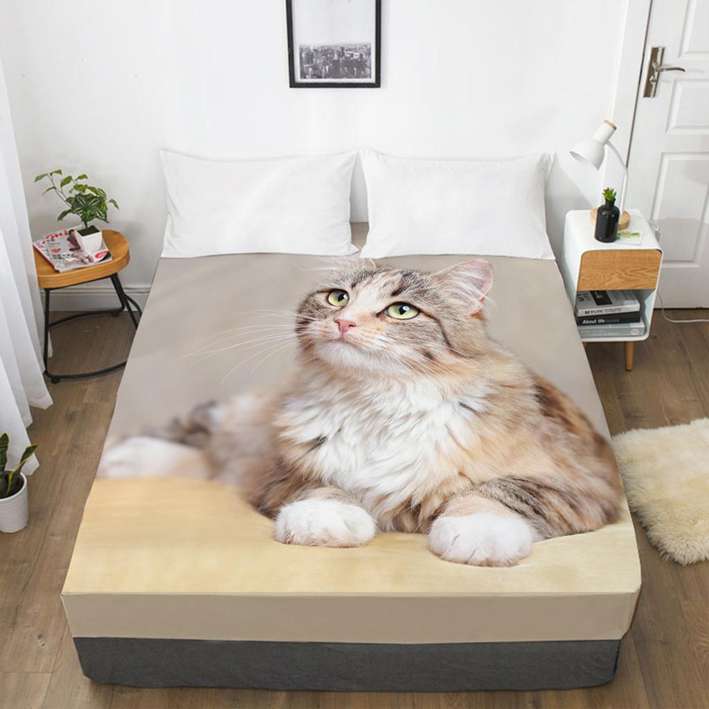 Домашний текстиль Собака Кошка 3D Печать Узор Простыня Чехол для матраса Простыня с эластичной резинкой Постельное белье