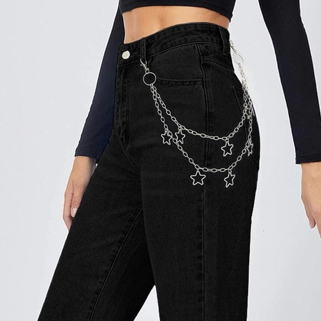 Pants Chain Metallic Punk 2Layered Star Pendant Jeans Chain Clothing Decorative Hiphop Waist Chain Y2K Waist Jewelry