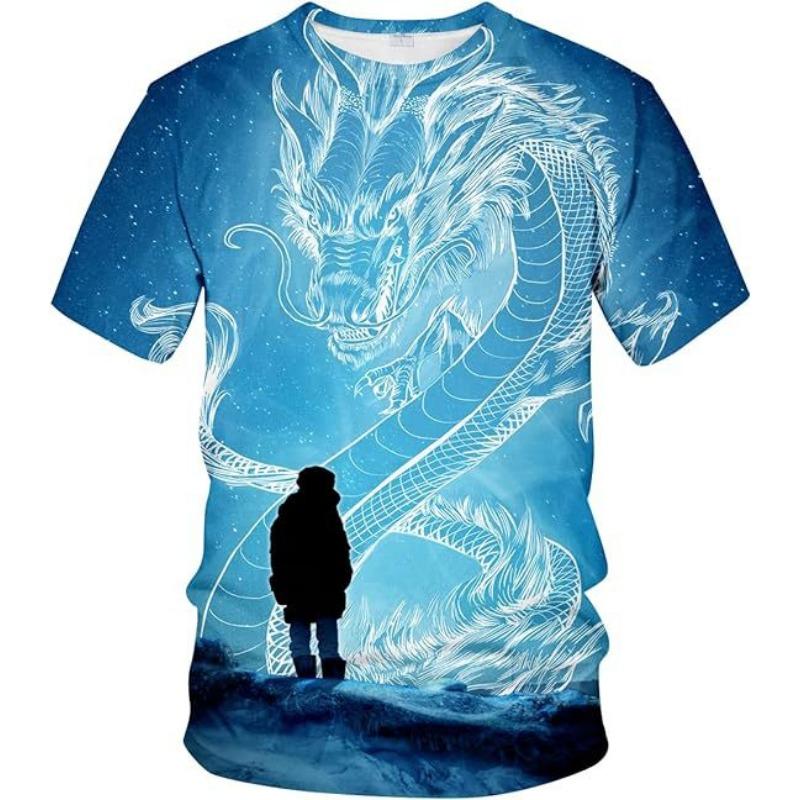 Мужская футболка с 3D-цифровой печатью и рисунком дракона, повседневная базовая рубашка и футболка с короткими рукавами