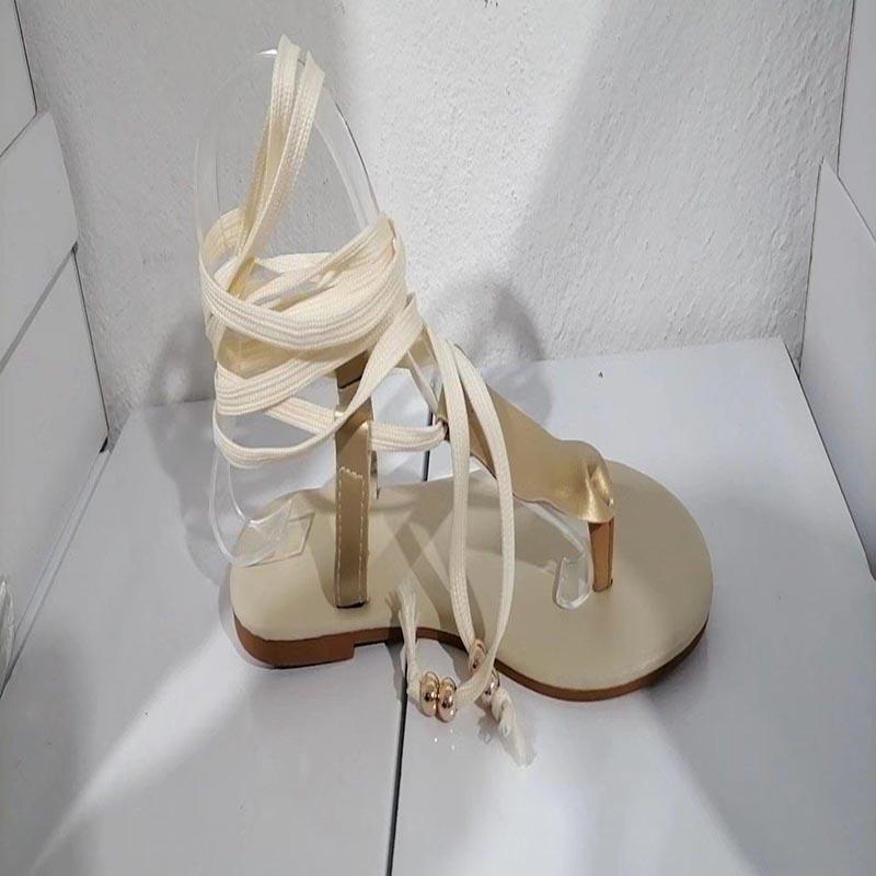 Women's Lace-Up Roman Sandals Flat Bottom Minimalist Open Toe Summer Casual Shoes