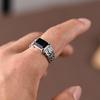 Silver Color New Cross Ring Men's Personality Dominant Trend Hip Hop Single Ring Black Stone Jewelry