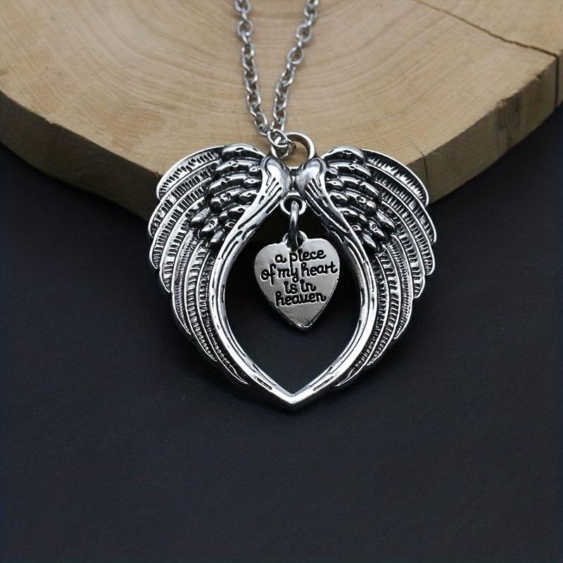 1pc Zinc Alloy Angel Wings "A Piece Of My Heart Is In Heaven" Pendant DIY Necklace Keychain Jewelry Accessories