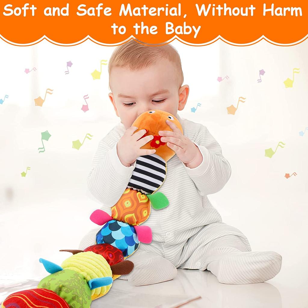 Musical Caterpillar Stuffed Animal Toys Infant Soft Plush Toy with Multi-Sensory Crinkle,Rattle & Textures for Babies 0-12 Months Newborn Children
