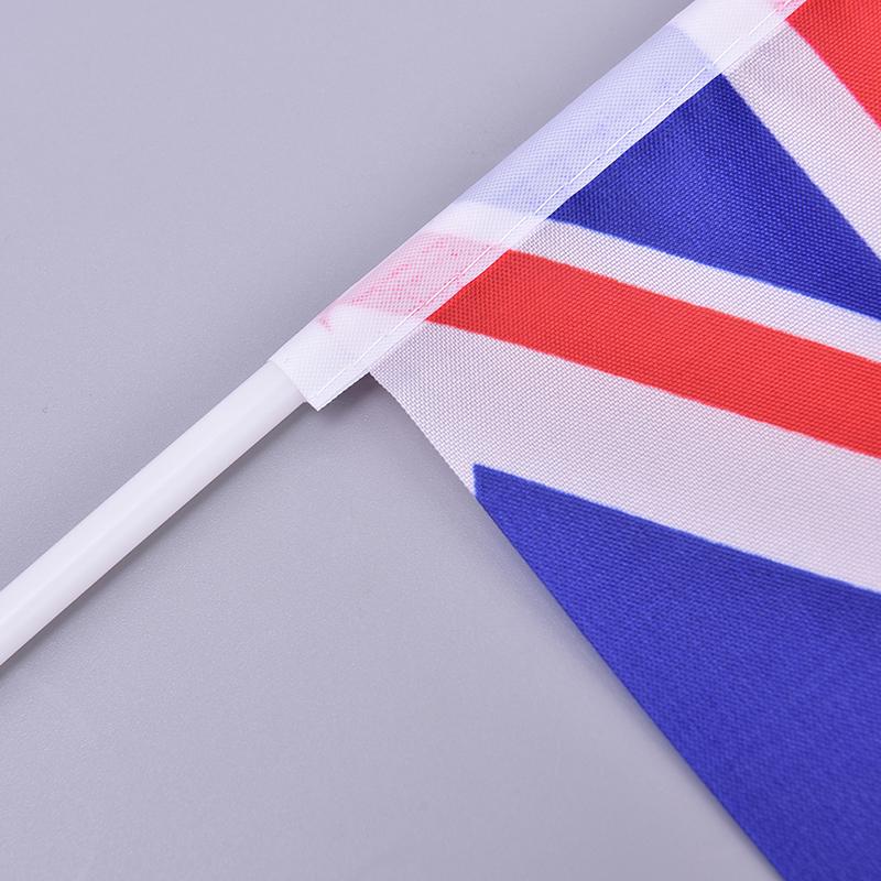 10Pcs Hand Held Wave Union Jack Flag Party Celebration Britain Uk Banner + Pole