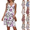 Women's Summer V-neck Casual Beach Vacation Retro Floral Print Sleeveless Patchwork Dress