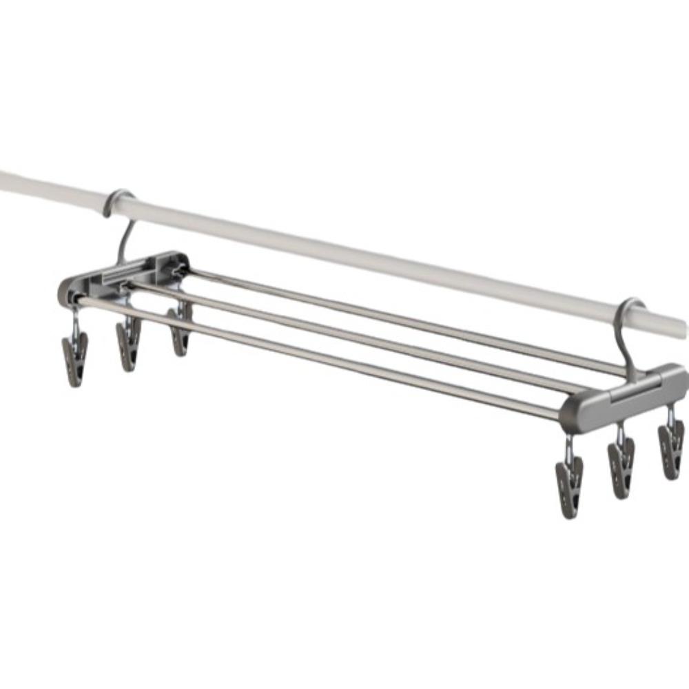 Foldable Design Blanket Drying Rack Stainless Steel Expandable Clothes Organizer Rectangular 6 Clips Bedsheets Storage Hanger
