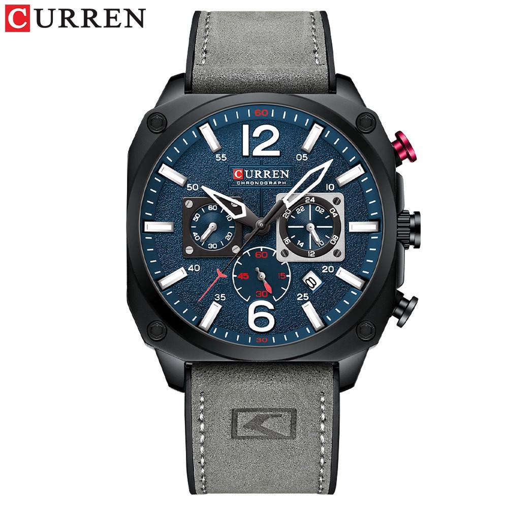 Мужские многофункциональные часы Curren 8398 с кожаным ремешком и календарем