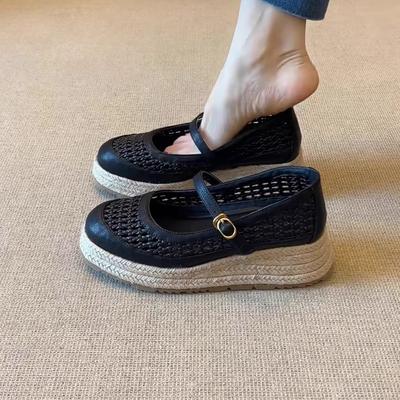 Юэю ретро универсальная износостойкая соломенная плетеная сумка на толстой подошве сандалии с открытым носком женская мода плетеная ажурная с легким вырезом одинарная обувь