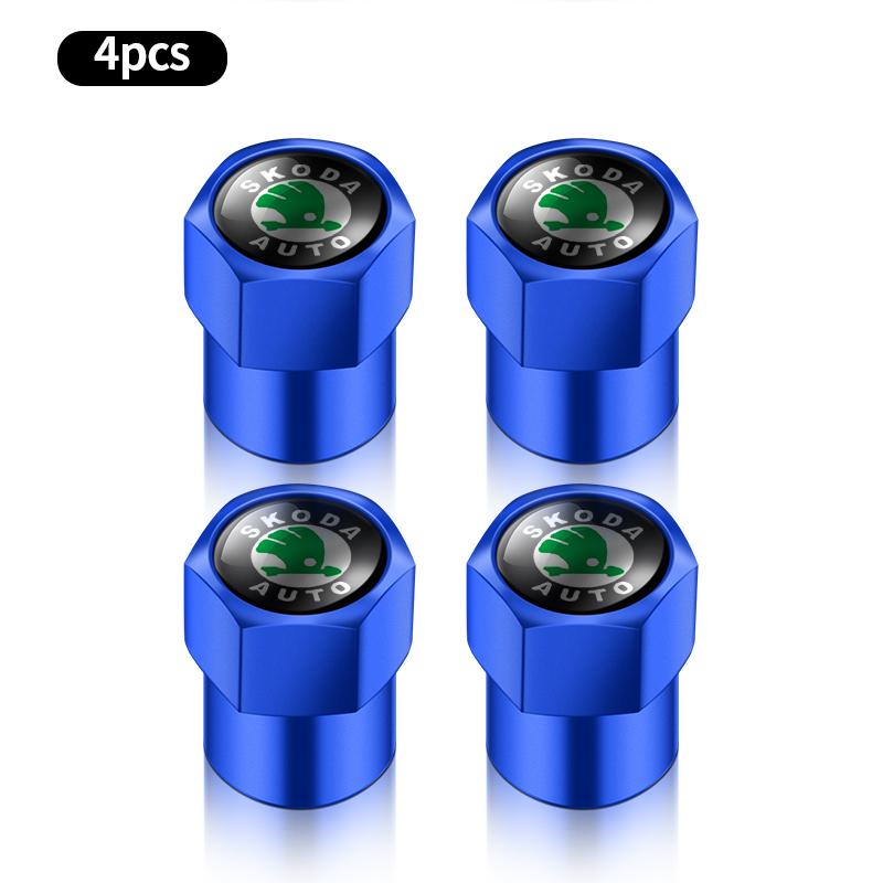 4PCS Car Wheel Tire Valve Caps Tyre Rim Stem Covers For Skoda Octavia Superb Rapid Kodiaq Karoq Fabia Kamiq Enyaq Vision RS Y
