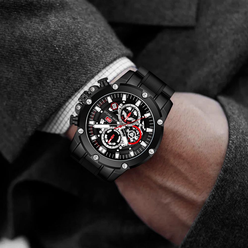 MINI FOCUS Брендовые часы Деловые мужские часы Водонепроницаемые кварцевые часы со стальным ремнем Мужские кварцевые часы