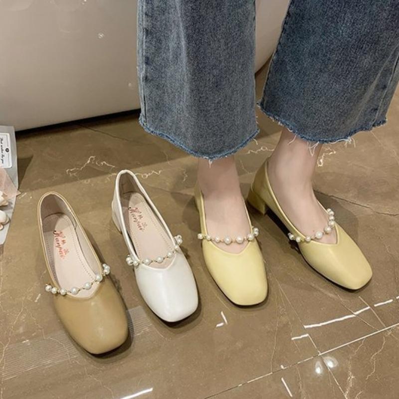 Мода Весна новая неглубокая горловина толстый каблук квадратный носок одинарная обувь повседневная универсальная простая удобная женская обувь