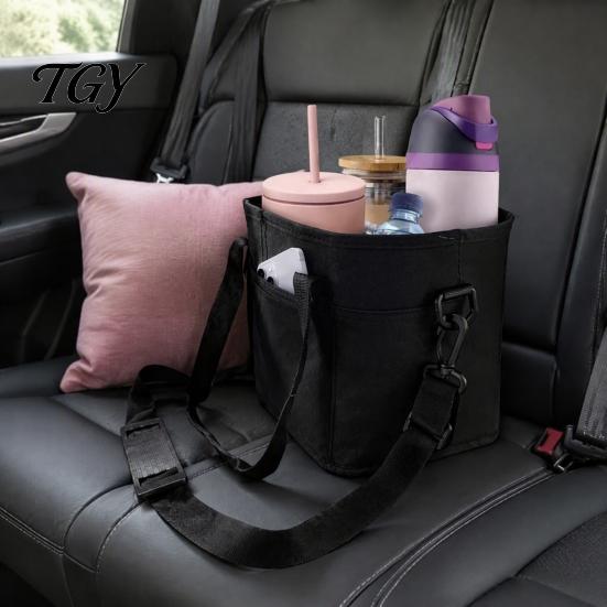 Portable Coffee Cup Tote for Takeout Beverage Drink Pouch with Adjustable Strap, Reusable Waterproof 4 Carrier Washable Daily Use Holder, Foldable