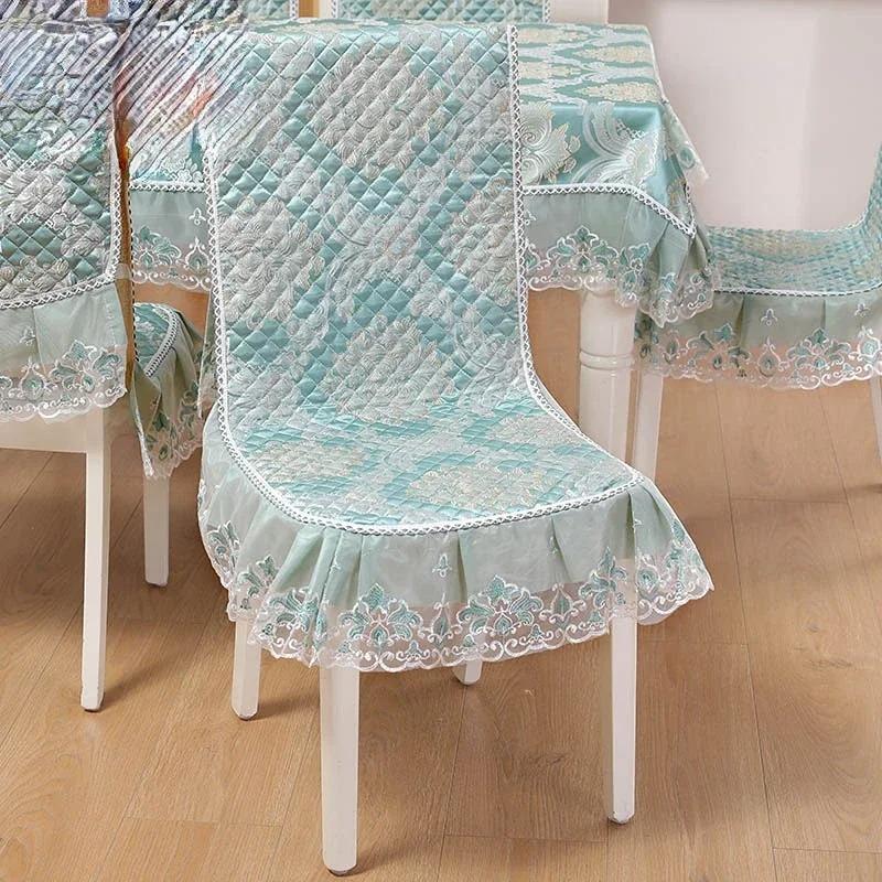 Чехол на обеденный стул с жаккардовым узором, противоскользящий изысканный край, кружевная подушка для сиденья, декоративная встроенная подушка для домашнего использования, 4 сезона