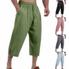 Мужские летние повседневные укороченные брюки на шнурке Мужские дышащие укороченные брюки из хлопка и льна