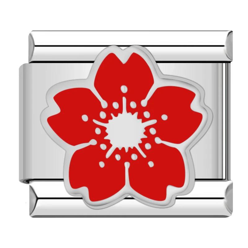 Hapiship 2024 женские красные глазурованные цветочные сердечки Kiss Me подвески итальянские звенья подходят для браслета из нержавеющей стали 9 мм изготовление ювелирных изделий ZH003