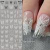 3D Тисненые Белые Наклейки для Ногтей Бабочки - Популярный Интернет-Стиль с Мелким Узором