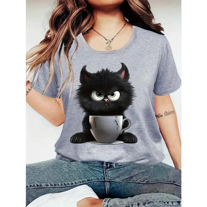 Summer Women's T Shirt Casual Short Sleeve 3d Cat Print T Shirts Fashion Streetwear Crew Neck Pullover Oversized Female Clothing