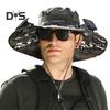 Men Fisherman Hat with 2 Solar Fan Large Brim Windproof Strap USB Charging Anti-UV Sunlight Protection Quick Dry Great Breathability Outdoor Fishing