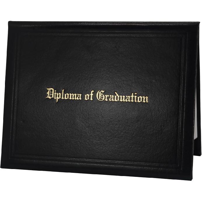 GraduatePro Imprinted Diploma Cover 8.5 x 11, Leatherette Padded Certificate Covers, Graduation Document Holder Letter Size, Black