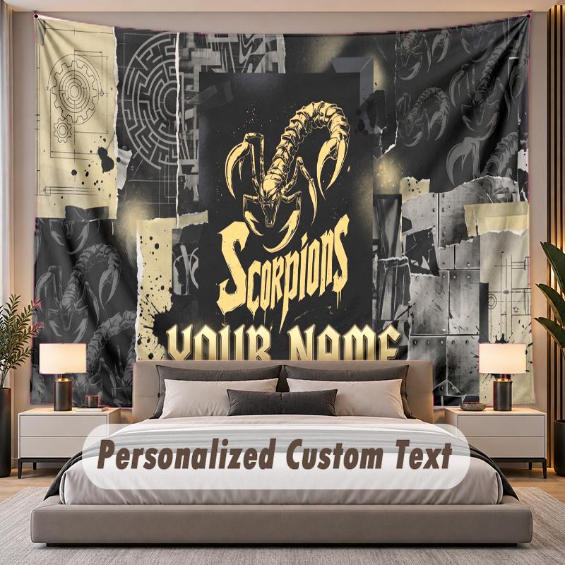 Custom Name Text Tapestry Scorpions Personalized Polyester Wall Tapestry For Bedroom And Room