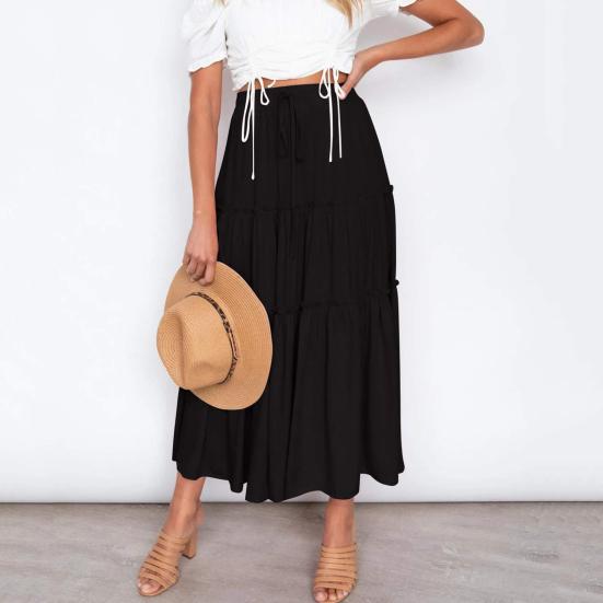 Стильная однотонная повседневная одежда, элегантная женская летняя свободная макси-юбка для отпуска, пляжная юбка