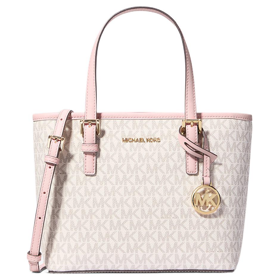 Michael Kors MK Jet Set Monogram Color Block Кожаная сумка-тоут для поездок Женская сумка-тоут Ванильно-белый 35T9GTVT0B-640