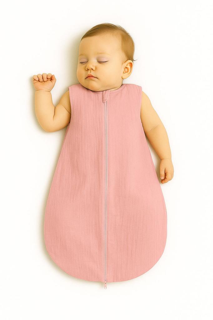 Rounded muslin sleeping bag for children S 0-6 months summer TOG 1.0 - pastel pink