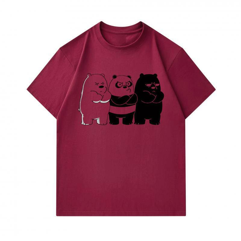 Men's 100% Cotton Crew Neck Short Sleeve T-Shirt, Casual Three Angry Bears Printed Comfortable Summer Loose Fit Tee for Daily Casual Wear, Streetwear