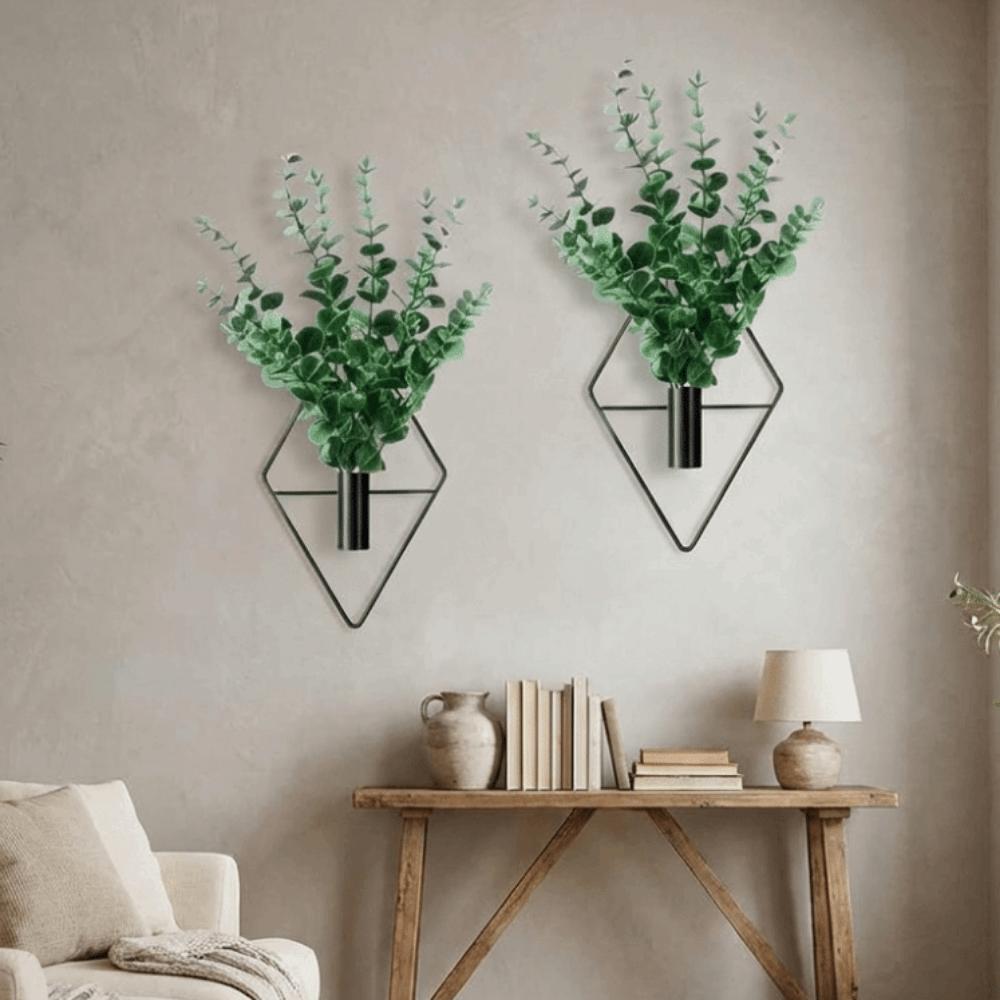 2PCS Iron Rhombus Hanging Flower Vase Decorative Wall Mount Flower Vase Wall Hanging Vase Bedroom