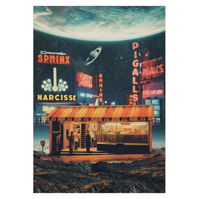 Научная фантастика Космический коллаж Романтические городские принты Постер Холст Картина Современное настенное искусство Картина Гостиная Спальня Домашний декор