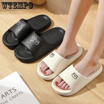 Тапочки с тиснением медведя, нескользящая бесшумная женская обувь на платформе, летняя домашняя обувь для пар, элитные мужские тапочки для ванны