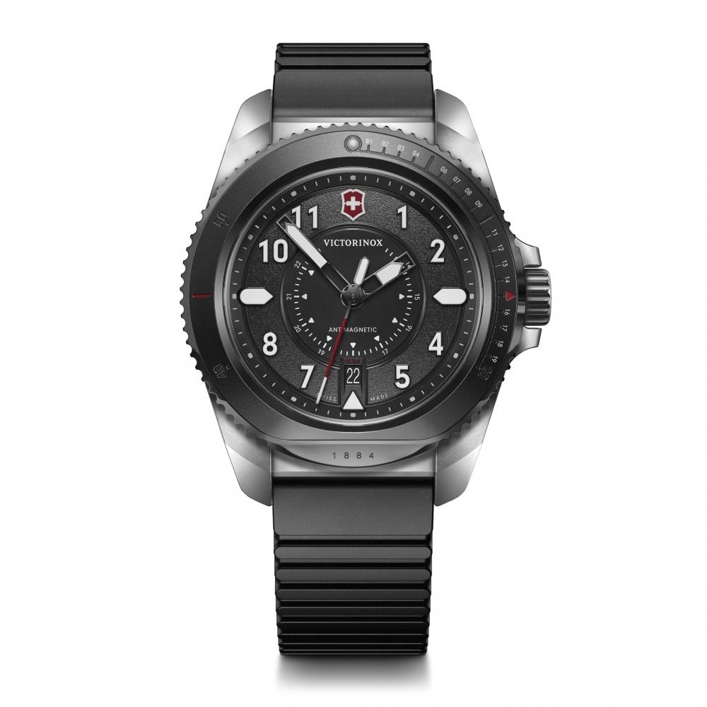Victorinox Часы JOURNEY 1884 мужские с черным циферблатом, красным ремешком из паракорда, аксессуаром, кошельком, многофункциональным инструментом, резиновым ремешком в комплекте, кварцевым корпусом из нержавеющей стали (316