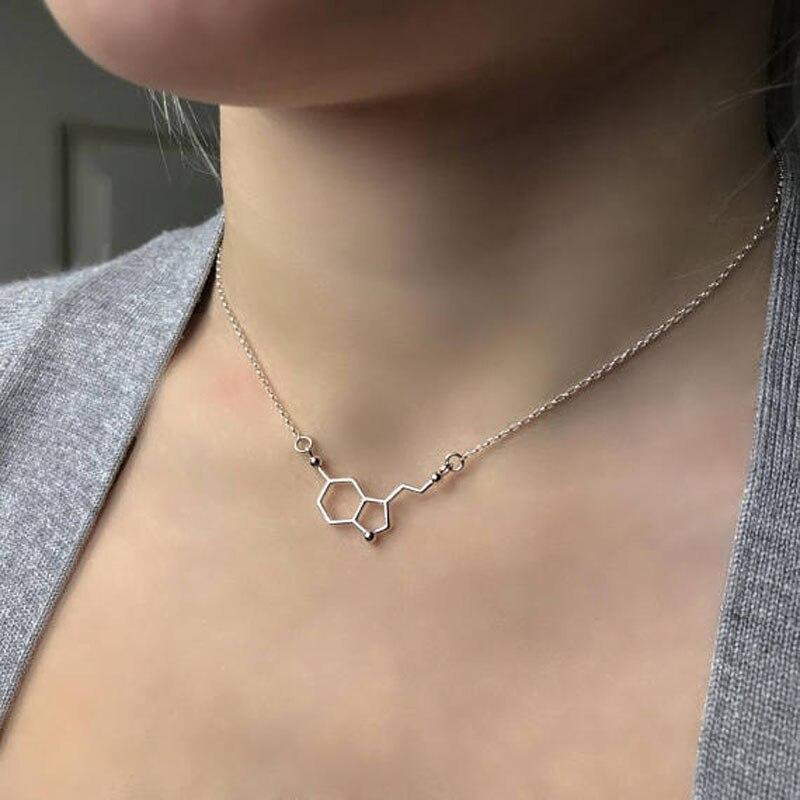 Pendant Necklaces Stainless Steel Chain Serotonin Molecule Science Chemistry Molecule Shape Necklace Couple Girlfriend Gift