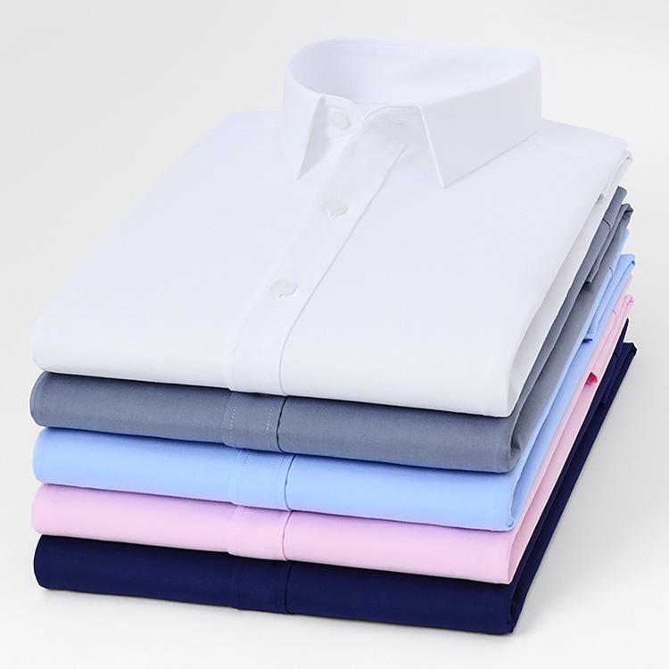 Youth Casual Slim Fit Men's Shirt: Solid Color, Light Business, Turn-Down Collar, Fashion Work Uniform