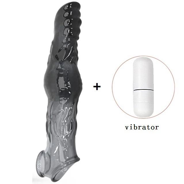 Удлиненный 7 см рукав для увеличения пениса, вибратор, кольцо на член, многоразовые презервативы, секс-игрушки для мужчин, вибрирующая точка G, задержка эякуляции