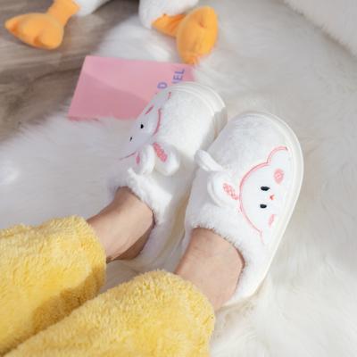 Мода Женская мода Милый кролик Толстая подошва Плюшевые тапочки Теплые домашние пушистые тапочки Женская обувь