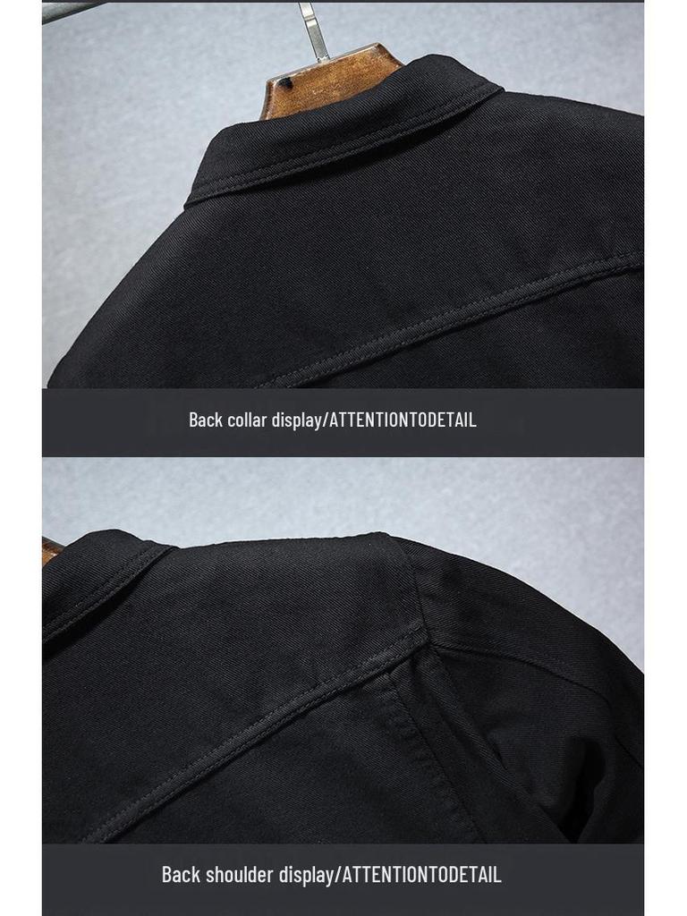 Men's Trendy Black Denim Jacket: Casual, Versatile, Ripped Style for Autumn and Winter