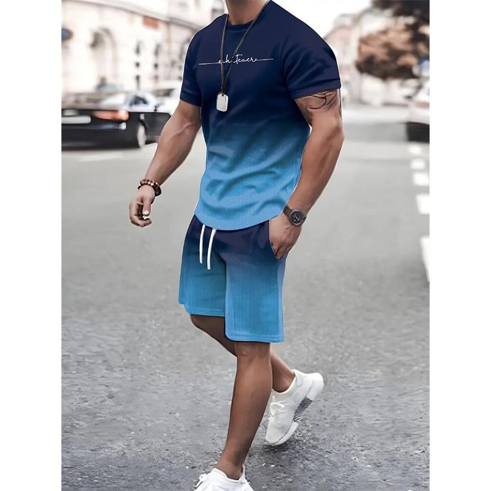 Новый мужской комплект летней футболки с коротким рукавом, модный комплект из 2 предметов, спортивная одежда, повседневные шорты с 3D-принтом, толстовка, мужской спортивный костюм