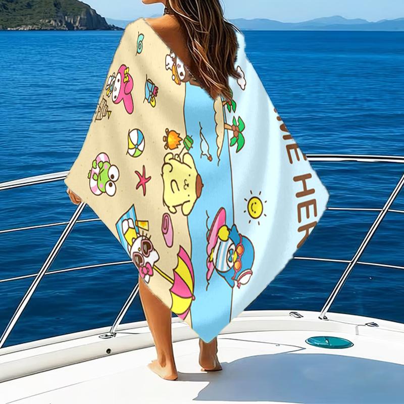 1pc Sanrio4 Beach Towel with Custom Name, Beach/Swimming/Bath/Picnic/Camping Towel, Suitable for Seaside Beaches