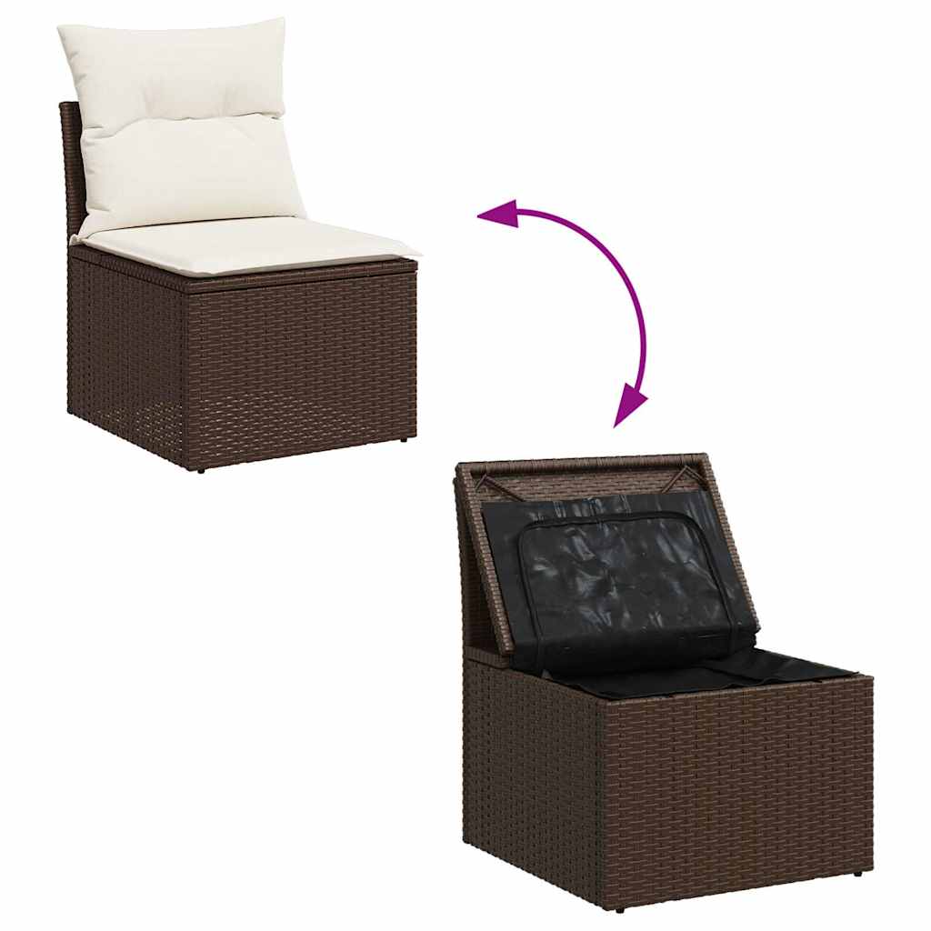 6 Piece Brown Poly Rattan Garden Sofa Set with Cushions