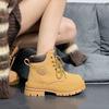 Осень Новые Однотонные Ботильоны на Толстом Каблуке Женская Мода Круглый Носок Передний Ремешок Толстая Подошва Противоскользящие Износостойкие Короткие Ботинки