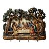 Yousheng Wall Mount Key Holder Wooden Carving Jesus Themed Key Organizer Multi-purpose Home Office Entryway Decorative Key Hanger Rack