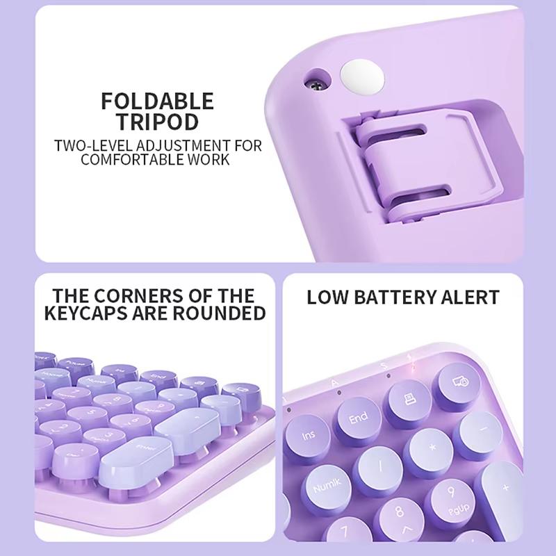 Беспроводная клавиатура 2.4G, 106 клавиш, питание от батареи, ретро-круглые клавиши, красочная симпатичная клавиатура для девочек, совместимая с Windows