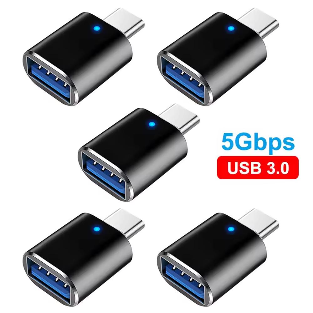 NNBILI 1-5pcs USB 3.0 To Type C Adapter LED OTG To USB C Male To USB A Female Connector For HUAWEI Samsung Xiaomi POCO Adapters 3