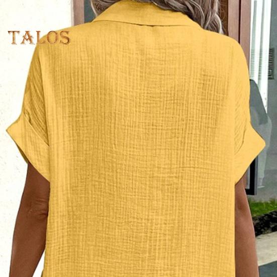 Летнее женское платье с отложным воротником, однобортное, свободное, с короткими рукавами, свободное, однотонное, с накладным карманом, длиной до колена, для отдыха, миди-платье