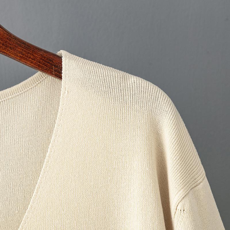 Женский однотонный свитер с v-образным вырезом из ледяного шелка, весна-осень, свободный свитер с высокой талией, комплект из двух предметов